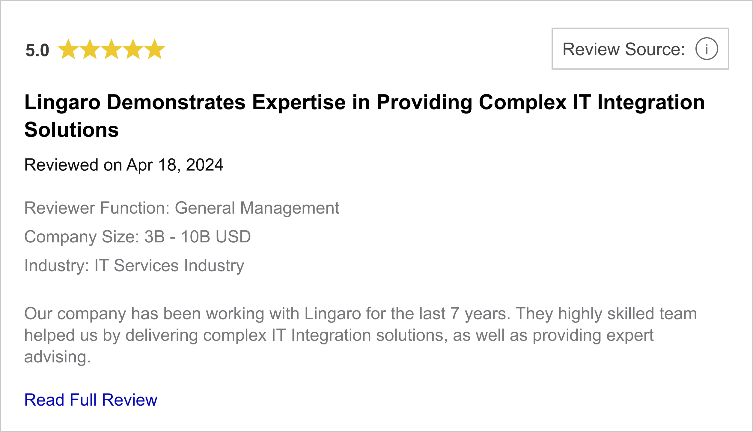  One of the many 5-star reviews of Lingaro 