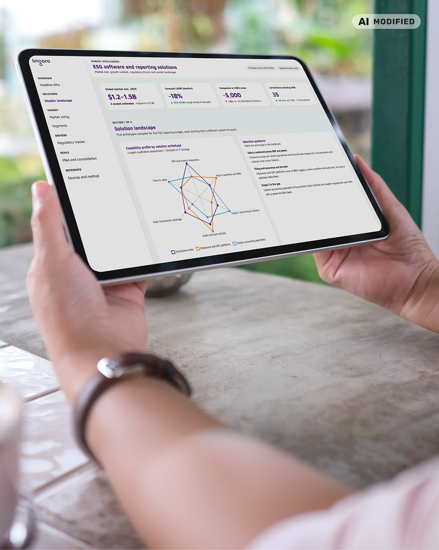 ESG reporting dashboard displayed on a tablet